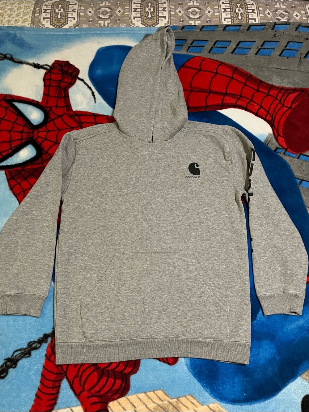 Carhartt  Gray Logo Hoodie Sweatshirt YOUTH SIZE XL